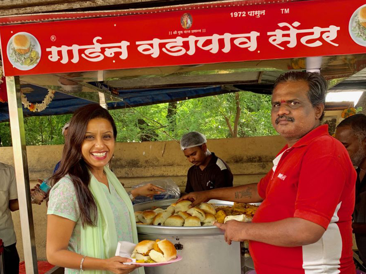 Sanju and I at his Vada Pav store.