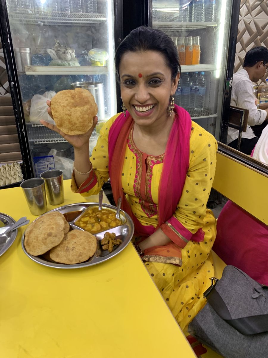 Enjoying the hot kachoris