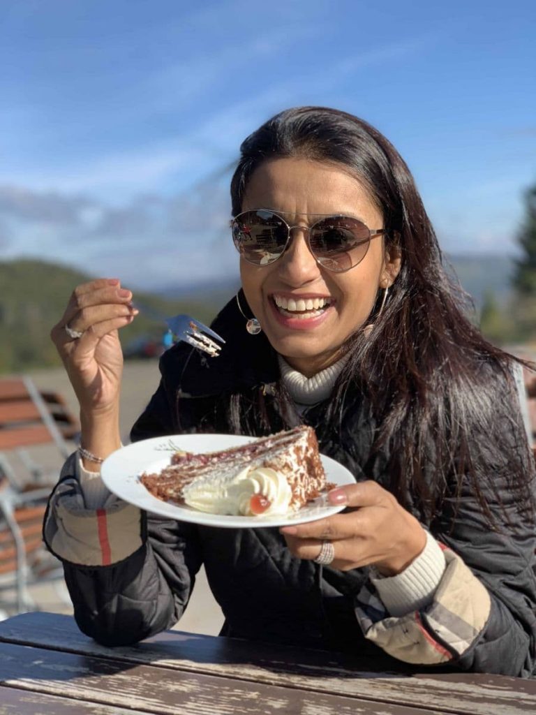 Enjoying the black forest cake in Black Forest